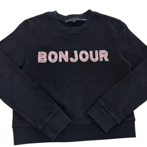 Endless Rose Sweatshirt Womens Small Black Bonjour Lettering Beads Pullover - Picture 2 of 12